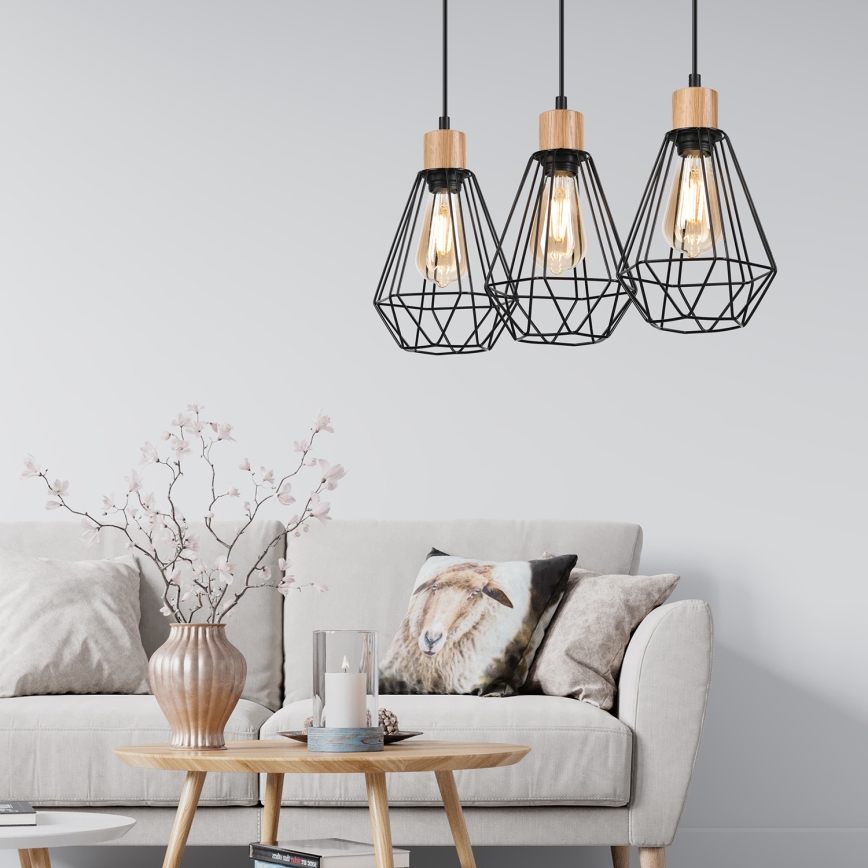 Brilagi - Chandelier on a string WOODY BASKET 3xE27/60W/230V oak
