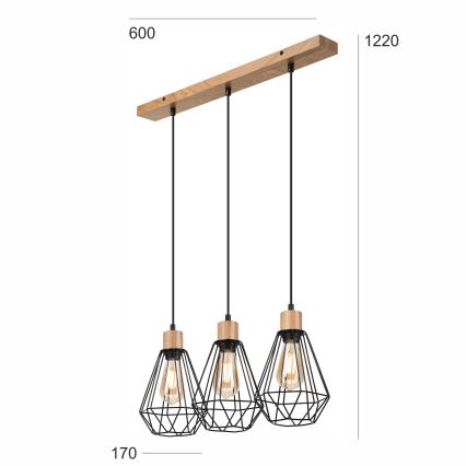 Brilagi - Chandelier on a string WOODY BASKET 3xE27/60W/230V oak