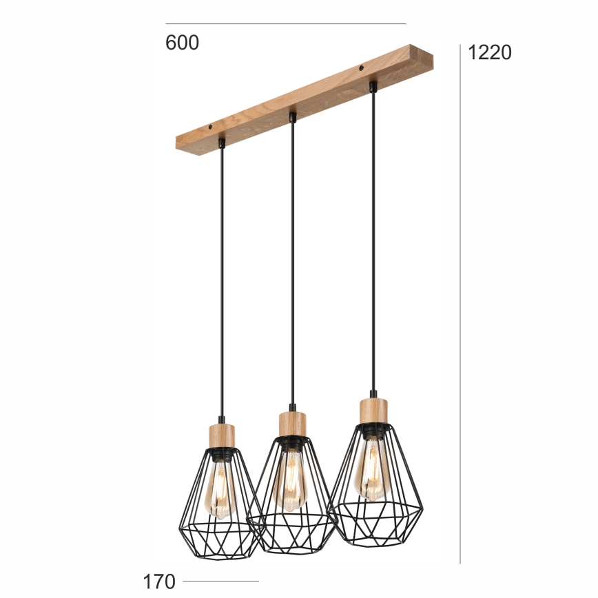 Brilagi - Chandelier on a string WOODY BASKET 3xE27/60W/230V oak