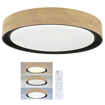 Brilagi - COCI Dimmable LED Ceiling Light, 48W/230V, 3000–6500K (adjustable color temperature), Ø39 cm, Wood Effect/Black + Remote Control