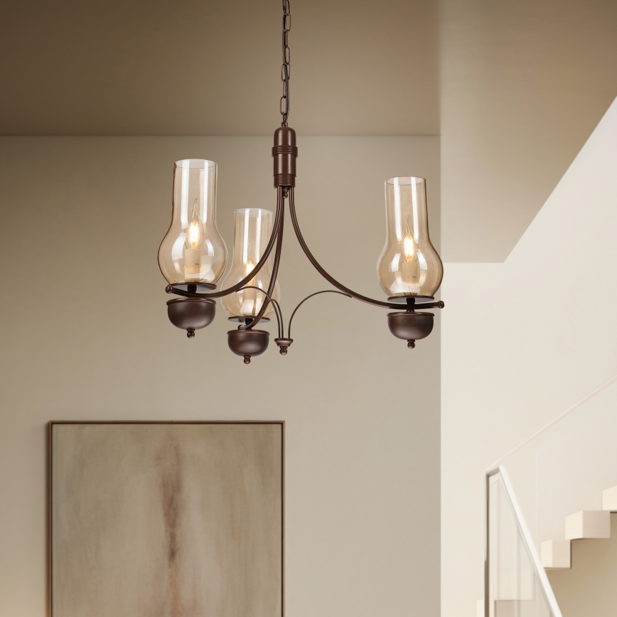 Brilagi - COTTAGE Chain-Mounted LED Chandelier 3xE14/40W/230V beech/brown/smoky beige
