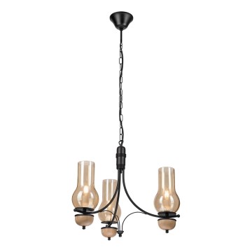 Brilagi - COTTAGE LED Chain Chandelier 3xE14/40W/230V Oak/Black/Smoky Beige