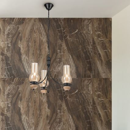 Brilagi - COTTAGE LED Chain Chandelier 3xE14/40W/230V Oak/Black/Smoky Beige