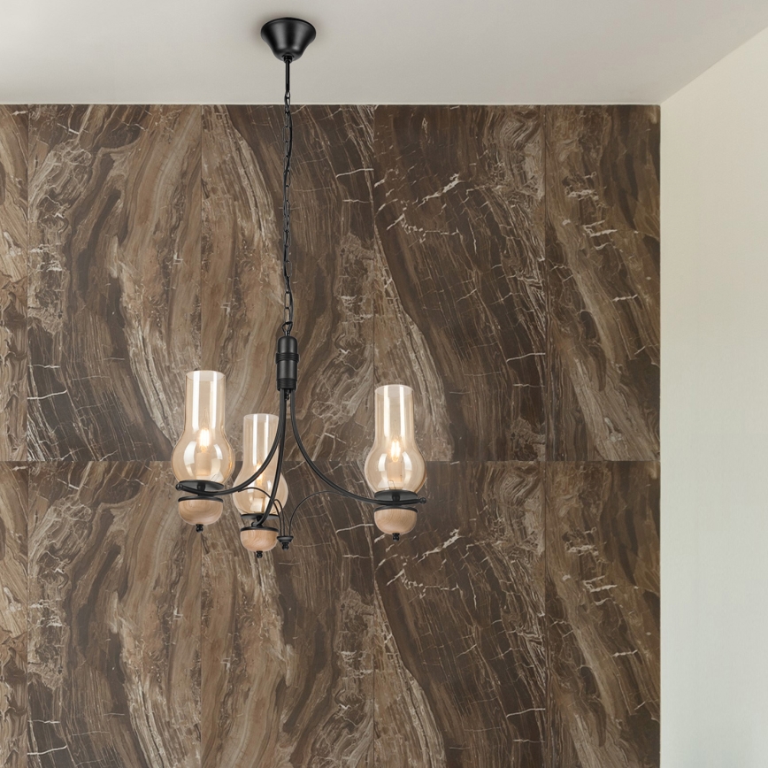 Brilagi - COTTAGE LED Chain Chandelier 3xE14/40W/230V Oak/Black/Smoky Beige
