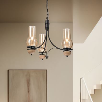 Brilagi - COTTAGE LED Chain Chandelier 3xE14/40W/230V Oak/Black/Smoky Beige