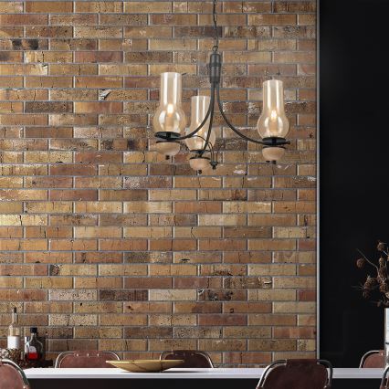 Brilagi - COTTAGE LED Chain Chandelier 3xE14/40W/230V Oak/Black/Smoky Beige