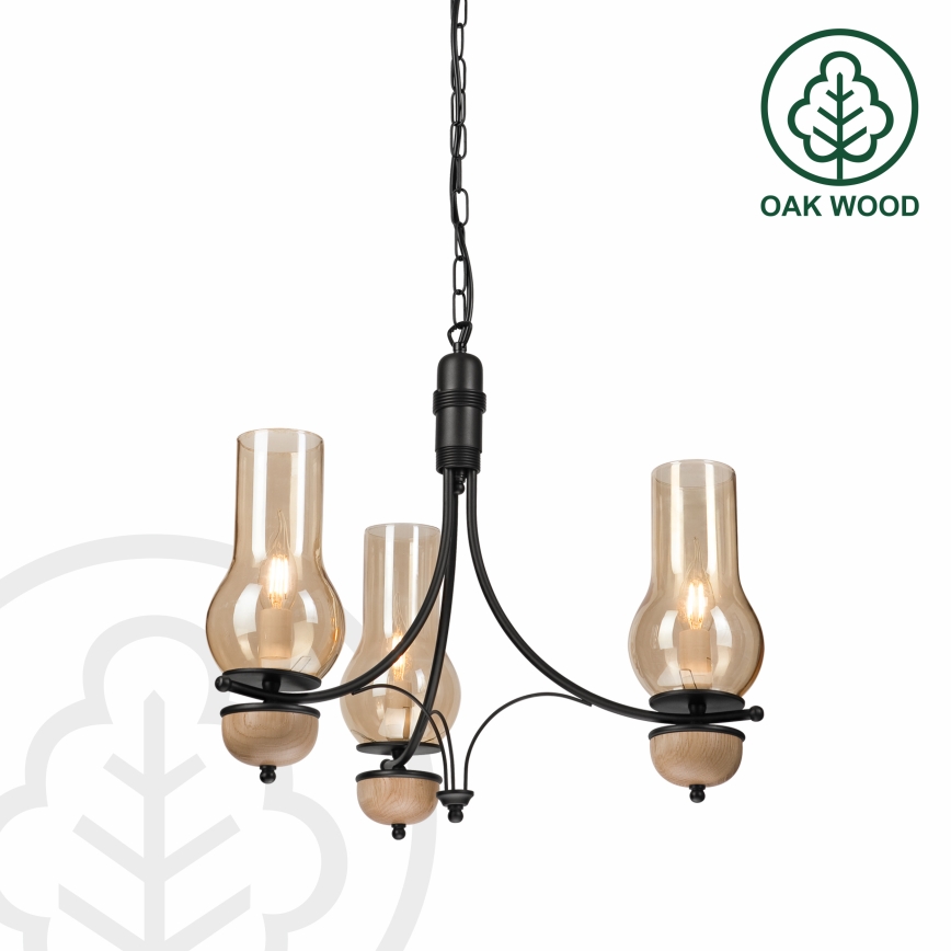 Brilagi - COTTAGE LED Chain Chandelier 3xE14/40W/230V Oak/Black/Smoky Beige