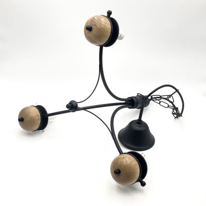 Brilagi - COTTAGE LED Chain Chandelier 3xE14/40W/230V Oak/Black/Smoky Beige