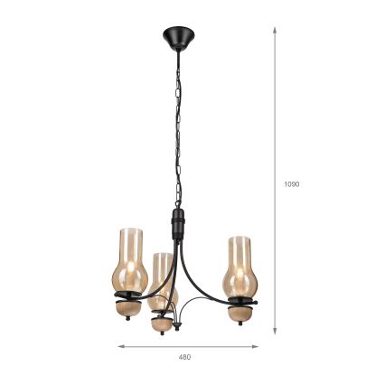 Brilagi - COTTAGE LED Chain Chandelier 3xE14/40W/230V Oak/Black/Smoky Beige