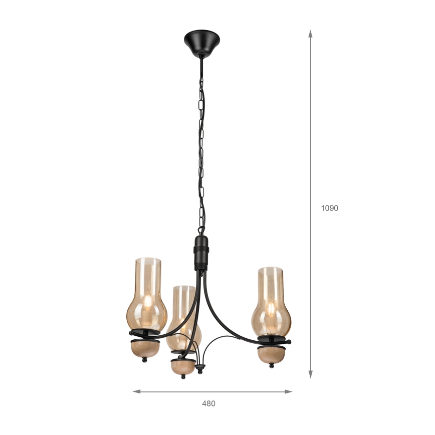 Brilagi - COTTAGE LED Chain Chandelier 3xE14/40W/230V Oak/Black/Smoky Beige