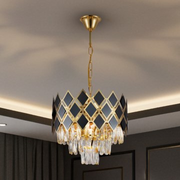 Brilagi - CRISTAL chain-hung chandelier, 5xE14/40W/230V, Ø 38 cm, gold/black