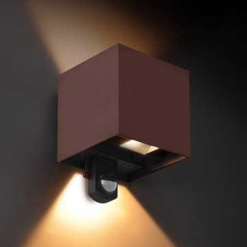 Brilagi - CUBE LED/6W/230V Outdoor Wall Light with Sensor, Brown, IP65