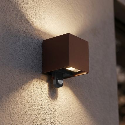 Brilagi - CUBE LED/6W/230V Outdoor Wall Light with Sensor, Brown, IP65