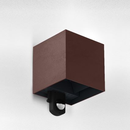 Brilagi - CUBE LED/6W/230V Outdoor Wall Light with Sensor, Brown, IP65