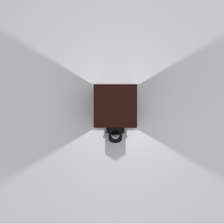 Brilagi - CUBE LED/6W/230V Outdoor Wall Light with Sensor, Brown, IP65