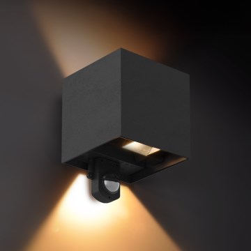 Brilagi - CUBE LED Outdoor Wall Light with Sensor, 6W/230V, Black, IP65