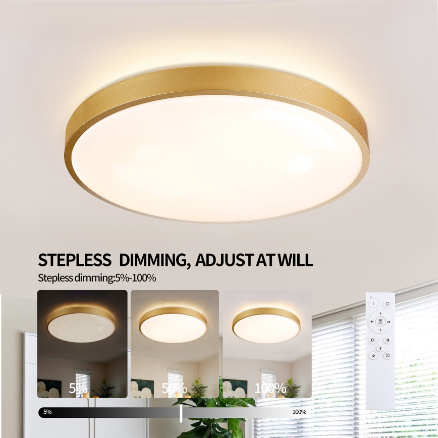 Brilagi - Dimmable LED Ceiling Light GLASS POOL DOUBLE LED/60W/230V 3000-6000K 50 cm Gold + Remote Control