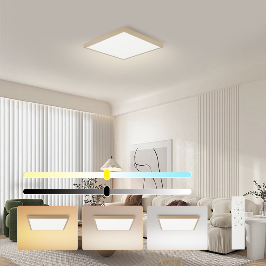 Brilagi - FRAME SMART Dimmable LED Bathroom Ceiling Light 50W/230V 60x60 cm 3000-6000K IP44 Beige + Remote Control