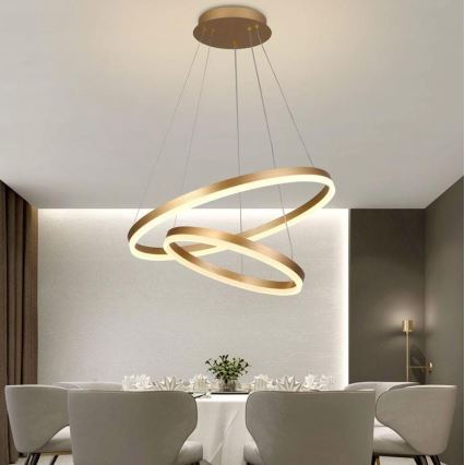 Brilagi - LED Dimmable Cable Pendant CIRCLE LED/70W/230V 3000-6500K Ø 60 cm gold + remote control