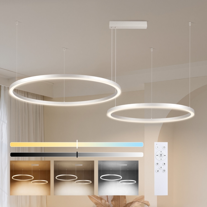 Brilagi - Dimmable LED cable pendant PORTOFINO LED/98W/230V 3000-6000K silver + remote control