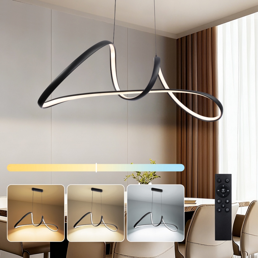 Brilagi - Dimmable LED Cable Pendant TWISTER LED/60W/230V 3000-6000K Black + Remote Control