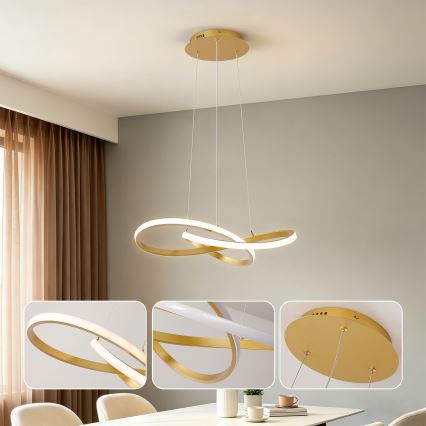 BRILAGI - INFINITY LED Dimmable Cable Pendant Light, 55W/230V, 3000-6000K, 50x50 cm, Gold + Remote Control