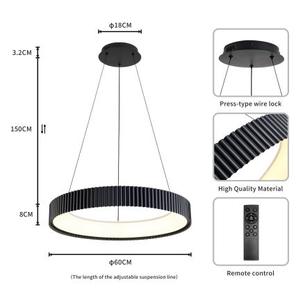 Brilagi - LED Dimmable cable pendant light FALCON MODERN LED/54W/230V 3000-6500K 60 cm diameter Black + Remote Control
