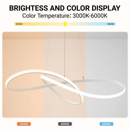 Brilagi - INFINITY LED Dimmable Cable Pendant Light LED/80W/230V 3000–6000K 80×80 cm White + Remote Control