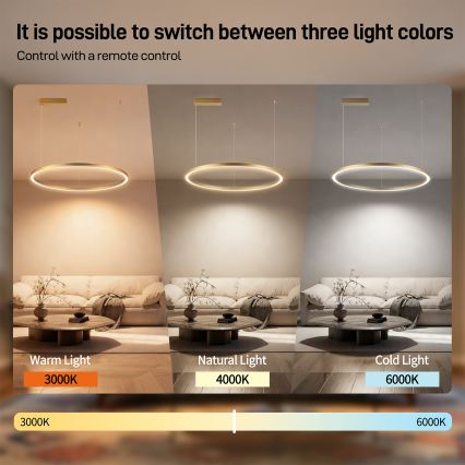 Brilagi - PORTOFINO Dimmable LED Cable-Hung Chandelier LED/60W/230V 3000-6000K dia. 80 cm Gold + Remote Control