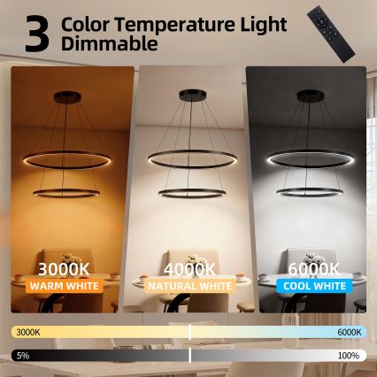 Brilagi - PORTOFINO LED dimmable cable pendant light LED/98W/230V 3000-6000K diam. 80 cm black + remote control
