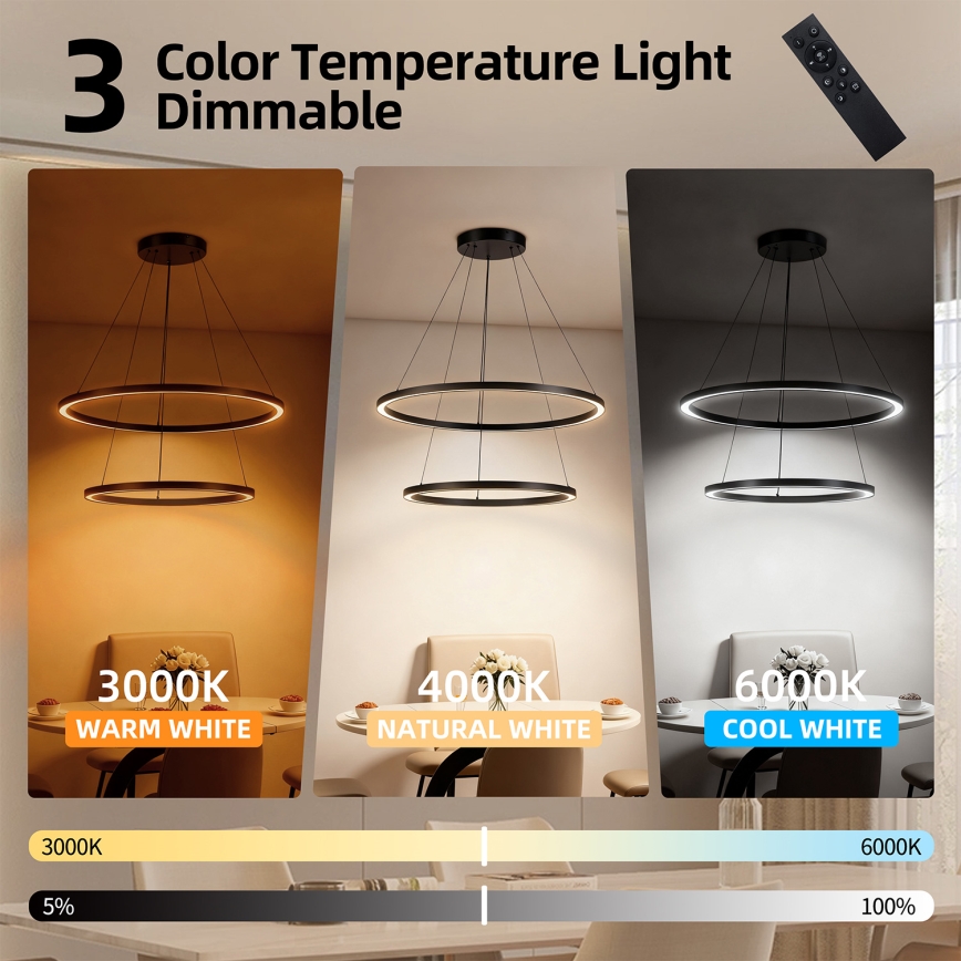 Brilagi - PORTOFINO LED dimmable cable pendant light LED/98W/230V 3000-6000K diam. 80 cm black + remote control