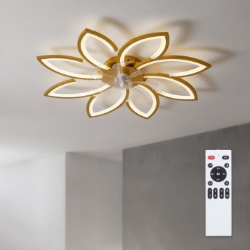 Brilagi - Dimmable LED Ceiling Fan, 43 W, 230 V, 3000–6500 K, Ø 90 cm, Gold + Remote Control