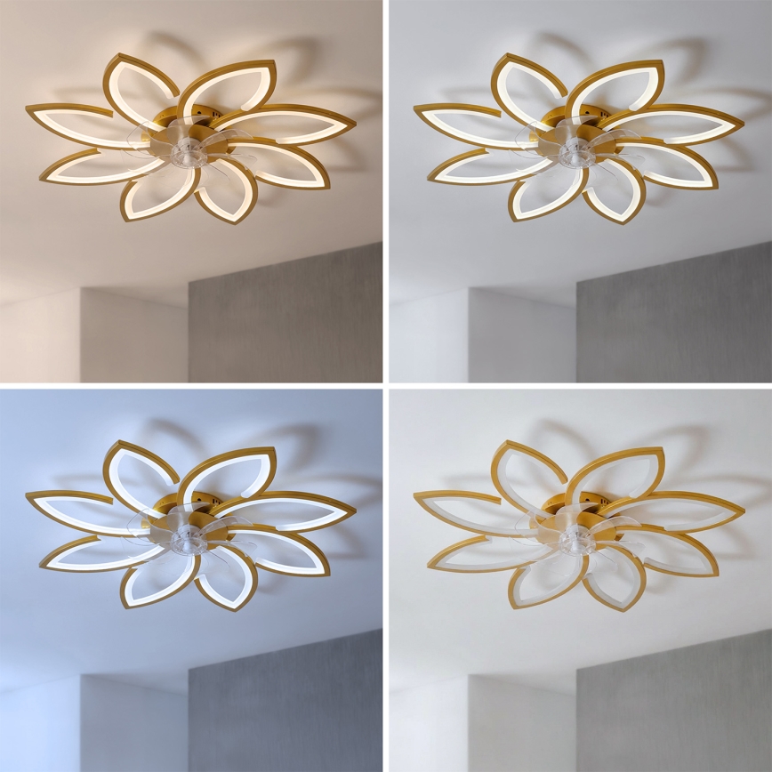 Brilagi - Dimmable LED Ceiling Fan, 43 W, 230 V, 3000–6500 K, Ø 90 cm, Gold + Remote Control