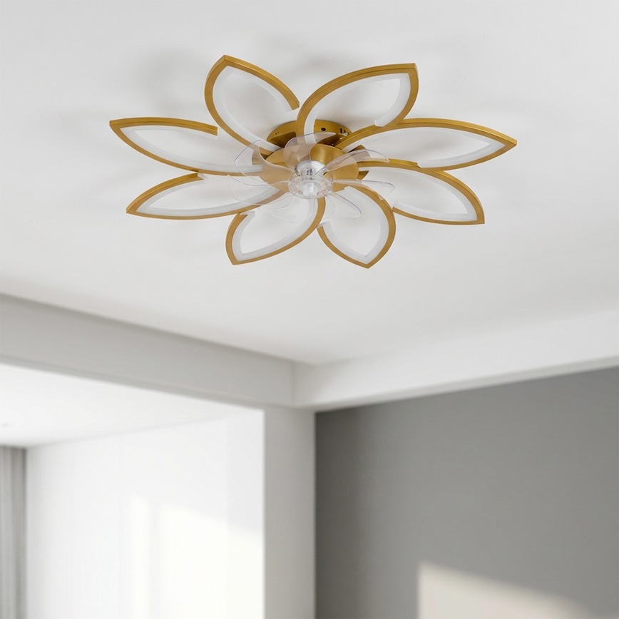 Brilagi - Dimmable LED Ceiling Fan, 43 W, 230 V, 3000–6500 K, Ø 90 cm, Gold + Remote Control