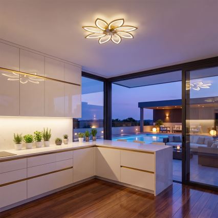Brilagi - Dimmable LED Ceiling Fan, 43 W, 230 V, 3000–6500 K, Ø 90 cm, Gold + Remote Control