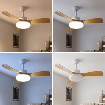 Brilagi - Dimmable LED Ceiling Fan 34W/230V, 106 cm, White/Brown + Remote Control