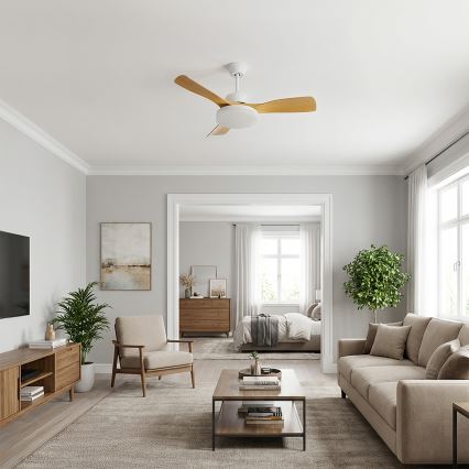 Brilagi - Dimmable LED Ceiling Fan 34W/230V, 106 cm, White/Brown + Remote Control