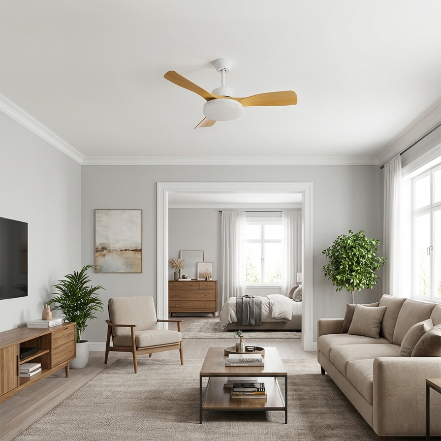Brilagi - Dimmable LED Ceiling Fan 34W/230V, 106 cm, White/Brown + Remote Control