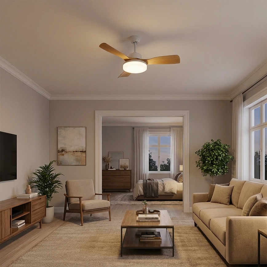 Brilagi - Dimmable LED Ceiling Fan 34W/230V, 106 cm, White/Brown + Remote Control