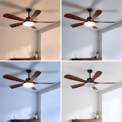 Brilagi - Dimmable LED Ceiling Fan LED/34W/230V 132 cm Black/Brown + Remote Control