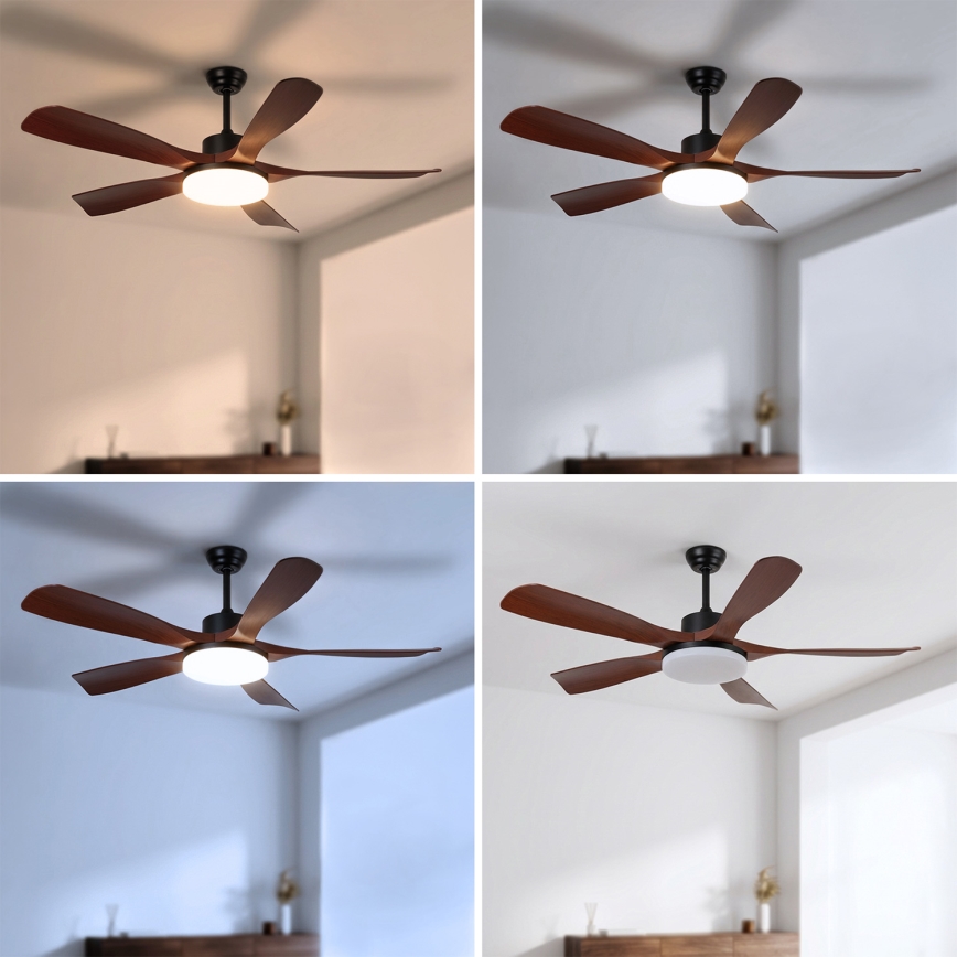 Brilagi - Dimmable LED Ceiling Fan LED/34W/230V 132 cm Black/Brown + Remote Control