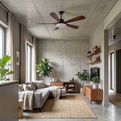 Brilagi - Dimmable LED Ceiling Fan LED/34W/230V 132 cm Black/Brown + Remote Control