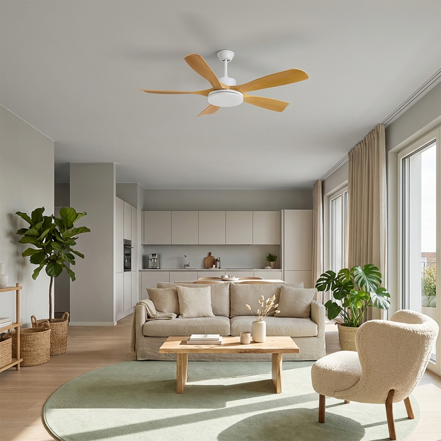 Brilagi - LED Dimmable ceiling fan LED/34W/230V 132 cm white/brown + remote control