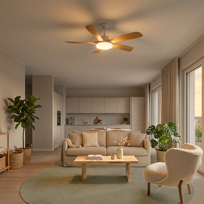 Brilagi - LED Dimmable ceiling fan LED/34W/230V 132 cm white/brown + remote control