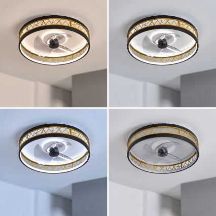 Brilagi - Dimmable LED Ceiling Fan LED/34W/230V, 50 cm, Black/Gold + Remote Control