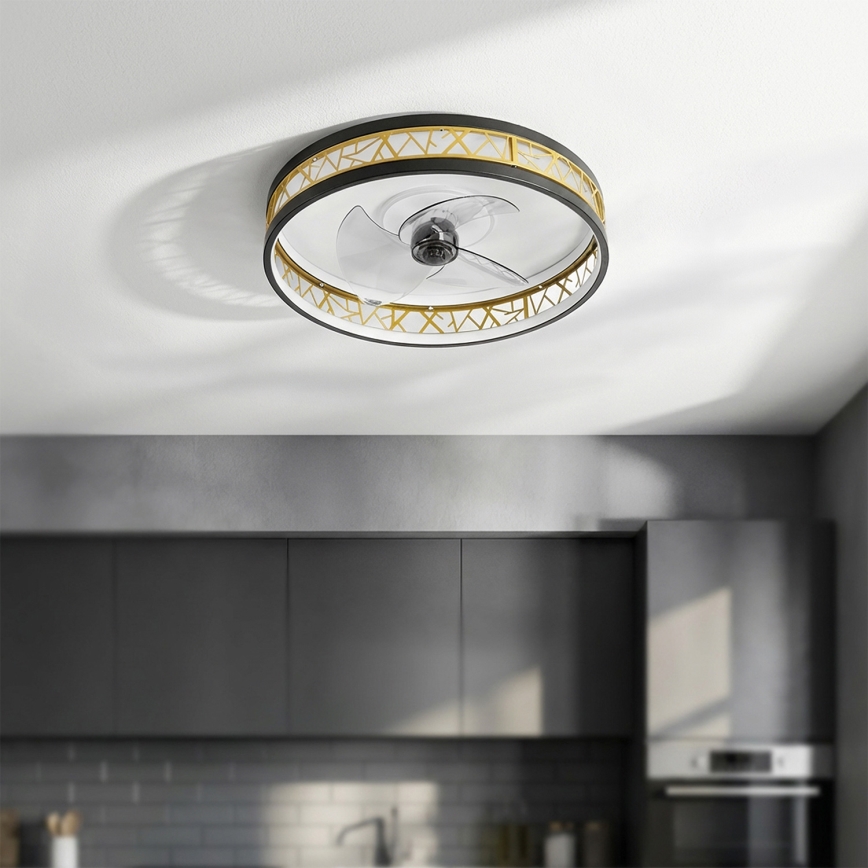 Brilagi - Dimmable LED Ceiling Fan LED/34W/230V, 50 cm, Black/Gold + Remote Control