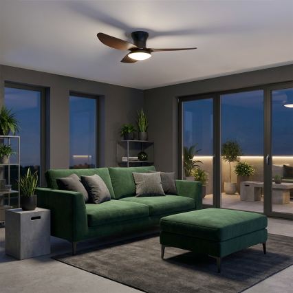 Brilagi - Dimmable LED Ceiling Fan, 38W/230V, 100 cm, Black/Brown + Remote Control