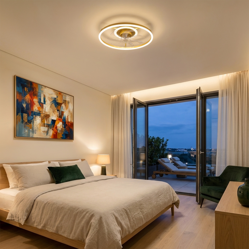 Brilagi - LED Dimmable Ceiling Fan LED/66W/230V 55 cm White/Gold + Remote Control