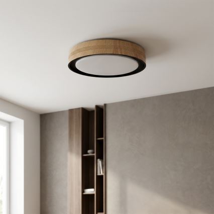 Brilagi - COCI Dimmable LED Ceiling Light, 48W/230V, 3000–6500K (adjustable color temperature), Ø39 cm, Wood Effect/Black + Remote Control