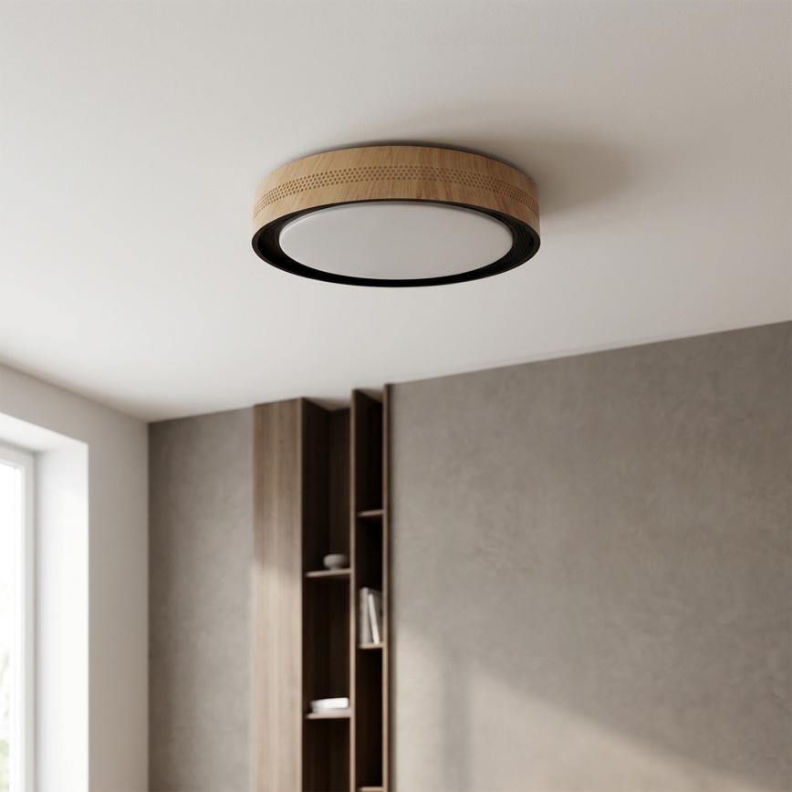 Brilagi - COCI Dimmable LED Ceiling Light, 48W/230V, 3000–6500K (adjustable color temperature), Ø39 cm, Wood Effect/Black + Remote Control